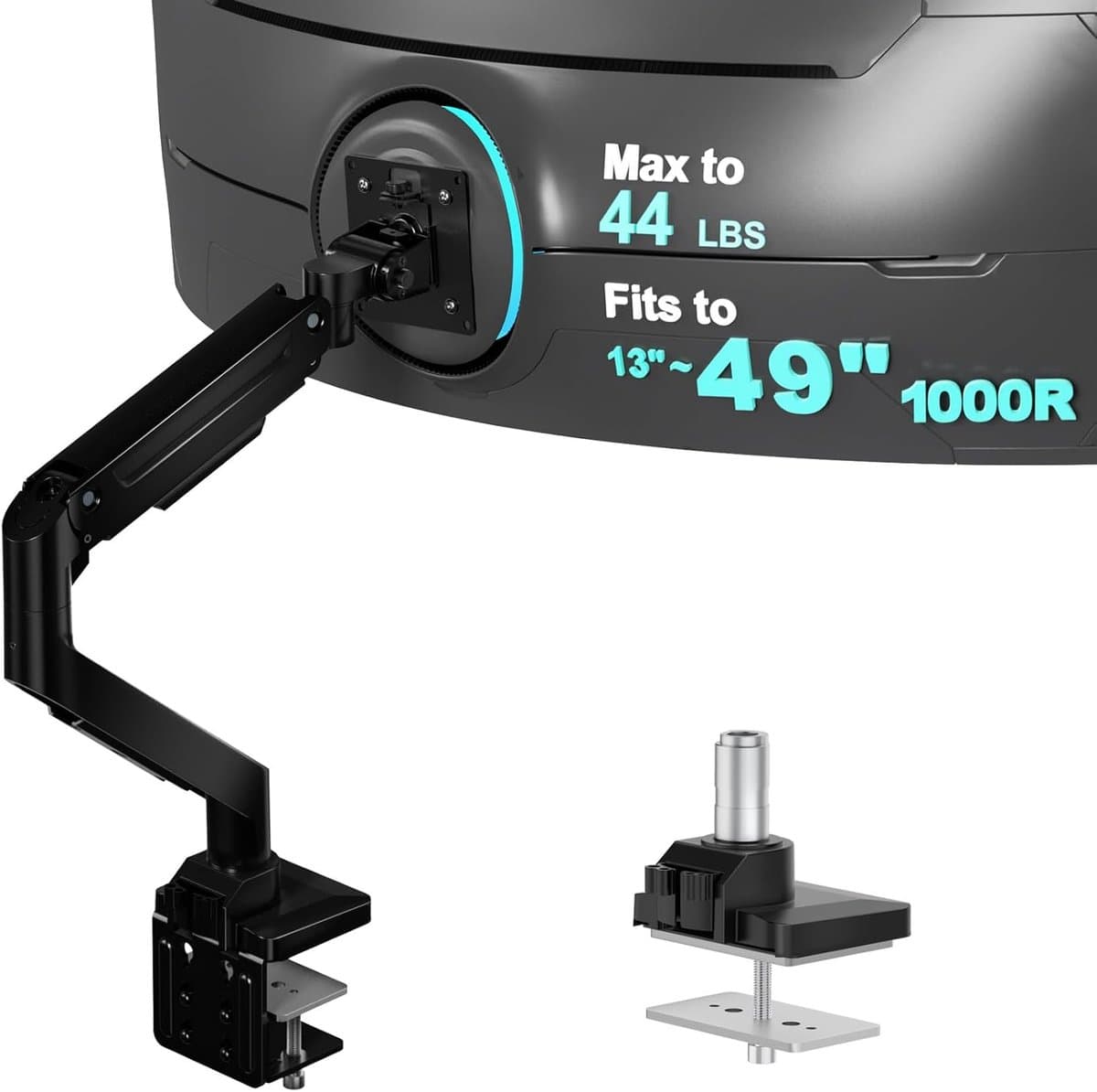 Thijox - Enkele monitor gasveer bureaubevestiging voor ultrabreed scherm tot 35 inch, 15 kg, volledig verstelbaar, zwart, VESA 75x75mm en 100x100mm, C