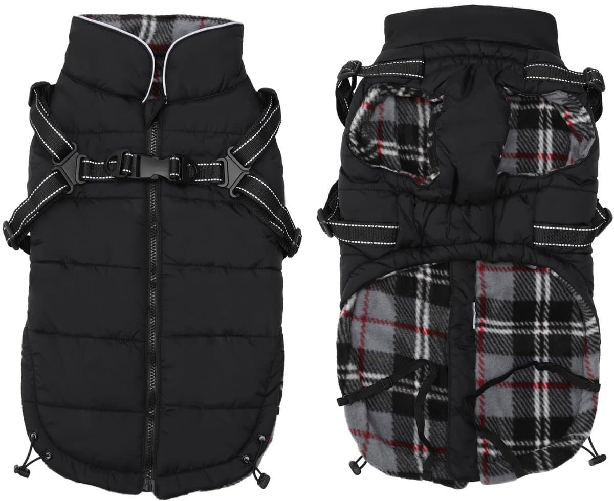 Warm Winter Jacket - Waterproof Winter Jacket for Dog - Harness Leash Outdoor Jacket for Pet Dog - Autumn Winter Clothes for Medium Small Dog - Zwart - L