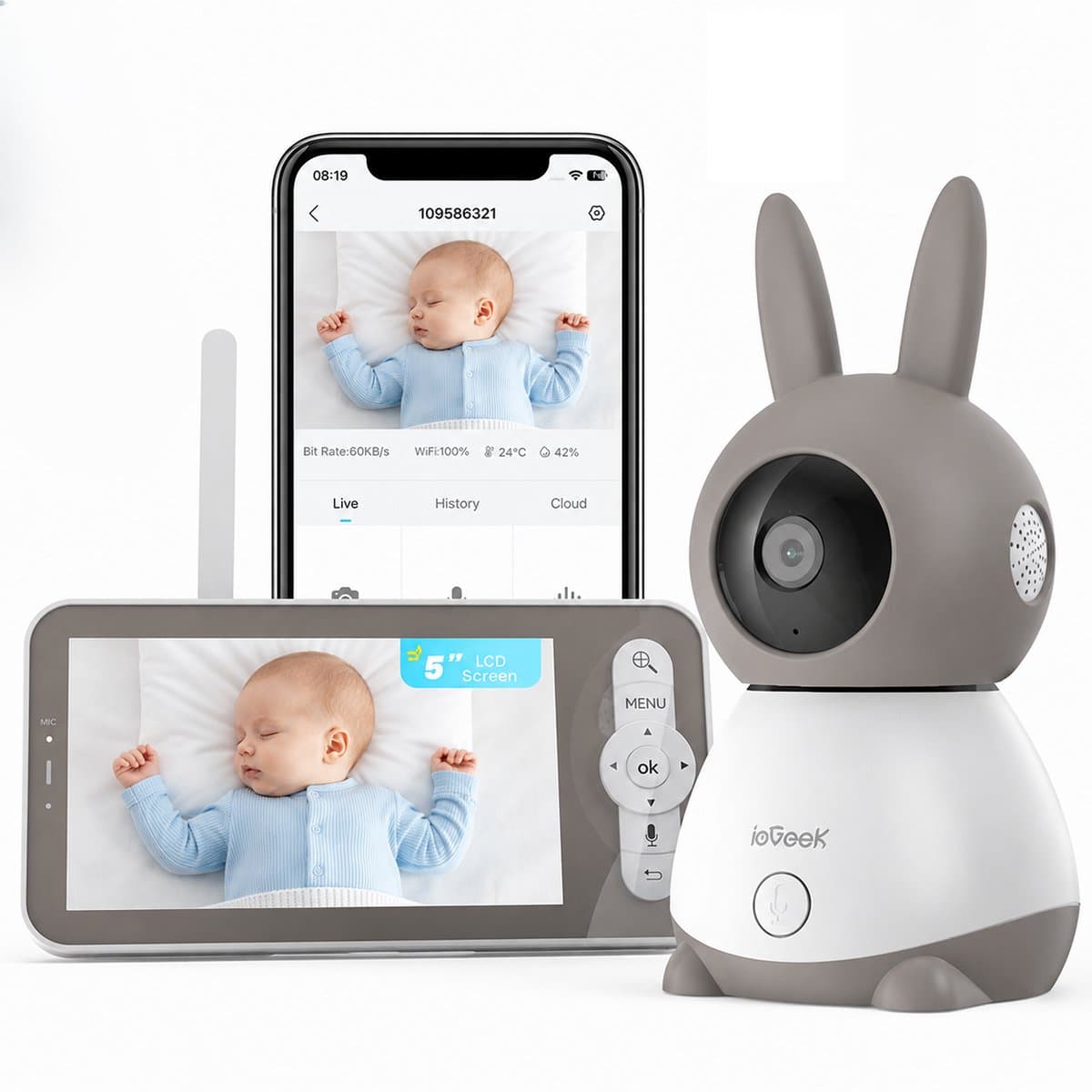 ieGeek 2K HD Babyfoon met Camera – Baby Monitor - Babyphone - Baby Camera – 5 inch Scherm & App – Nachtzicht – Huil- en Bewegingsdetectie – Tweeweg Audio – VOX