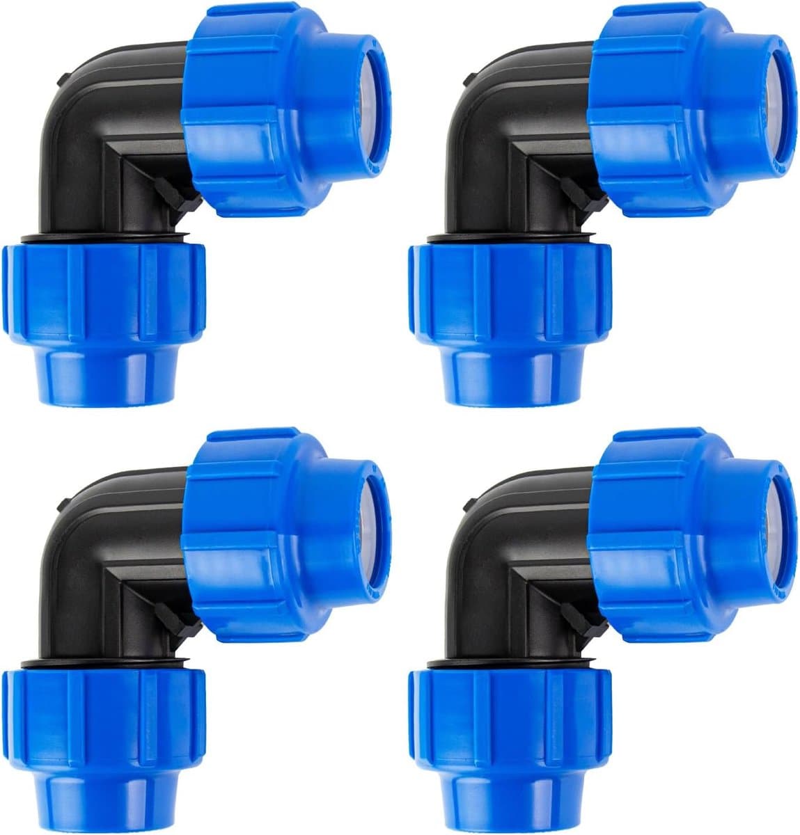 buis 25 mm schroefverbinding PP fitting hoek L-stuk: buisconnector voor richtingsverandering van de aanvoerbuis, Quick&Easy verbindingstechniek (4 stuks)