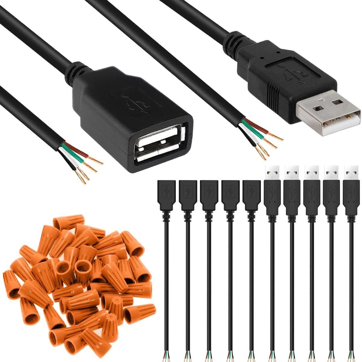 USB A Kabels - Verlengkabel Adapter - Stroom en Data - Open Draad Einden - 30 cm - Zwart