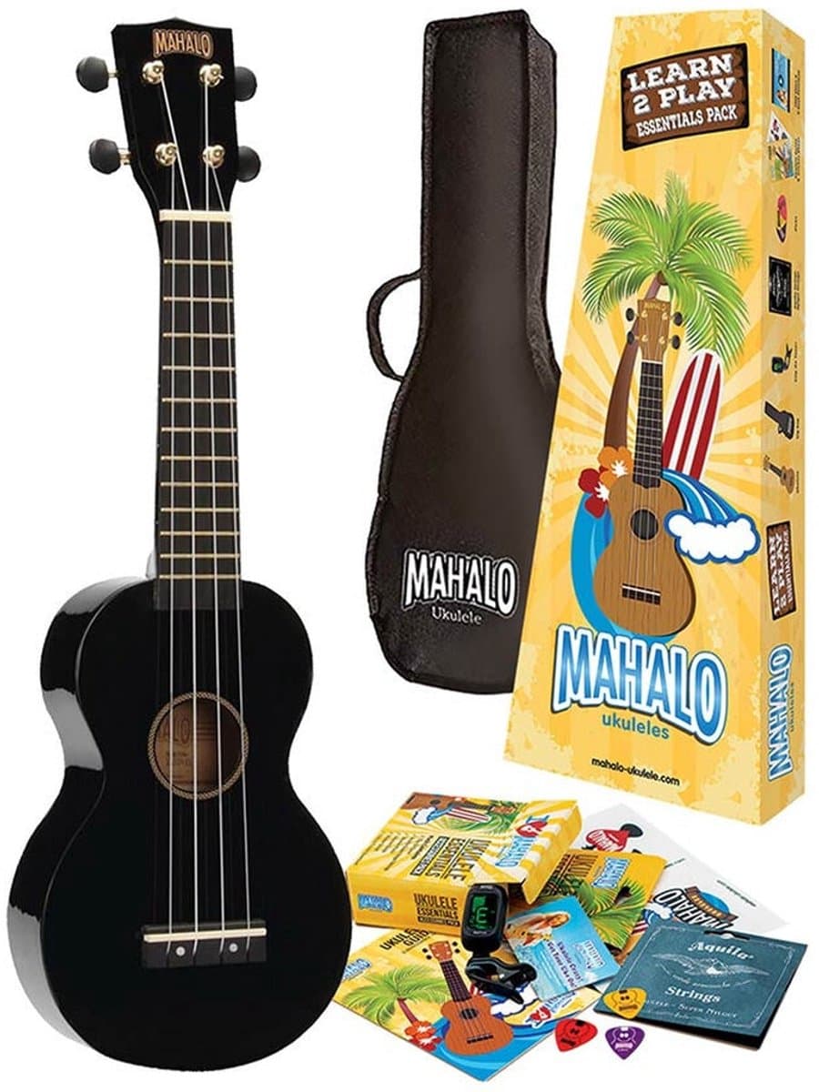Mahalo MR1 Rainbow Series sopraan ukelele bundel Zwart