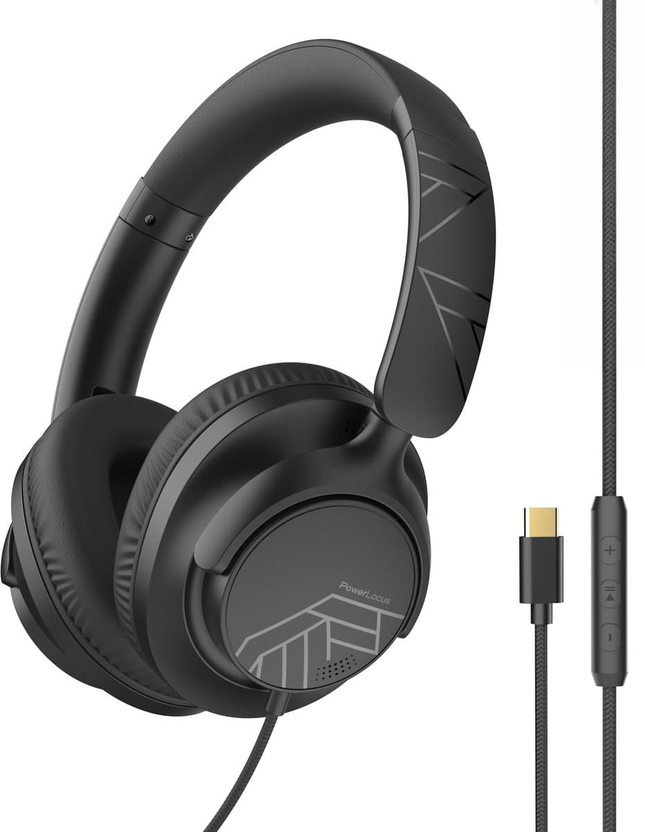 PowerLocus Pwired 1 - Koptelefoon met Draad USB-C - Microfoon - Zwart