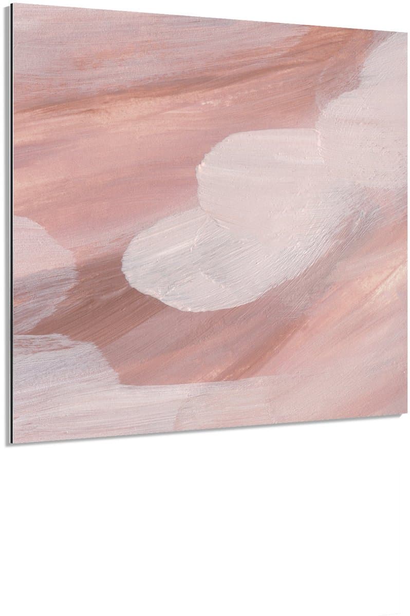 Zachte penseelstreken roze - Schilderij 100x100 cm - Wanddecoratie op Aluminium Dibond - Aluminium Wandpaneel