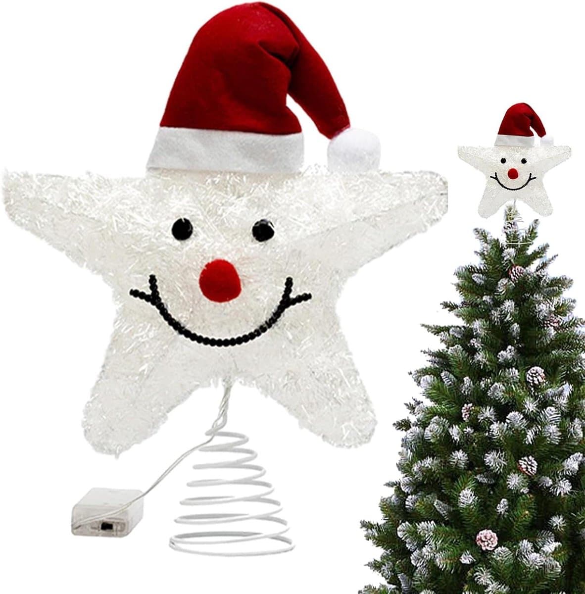 Kerstboom Ster - Piek Decoratie - Feestelijke Versiering - Met Timerfunctie - 10x20x10cm - Zilver