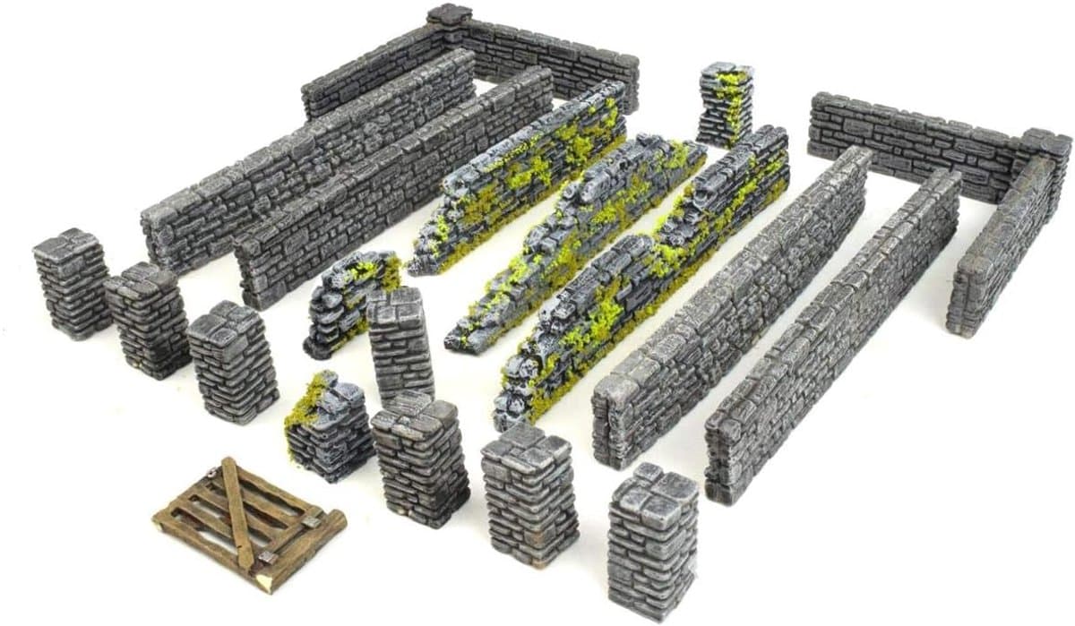 Terrein Muren Set - Diorama Onderdelen - Tabletop Spellen - Hars Materiaal - 28mm Schaal - Ongeverfd