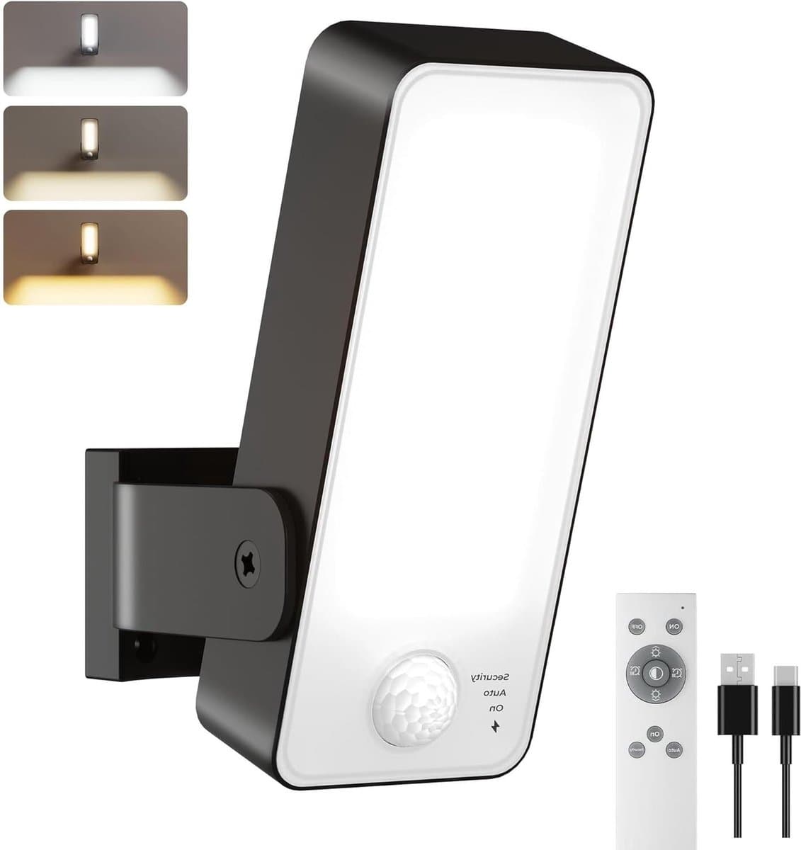 Buitenlamp met Sensor - Wandlamp Draadloos - Beveiliging Tuin - 10000mAh Oplaadbaar - 1 Stück - Zwart