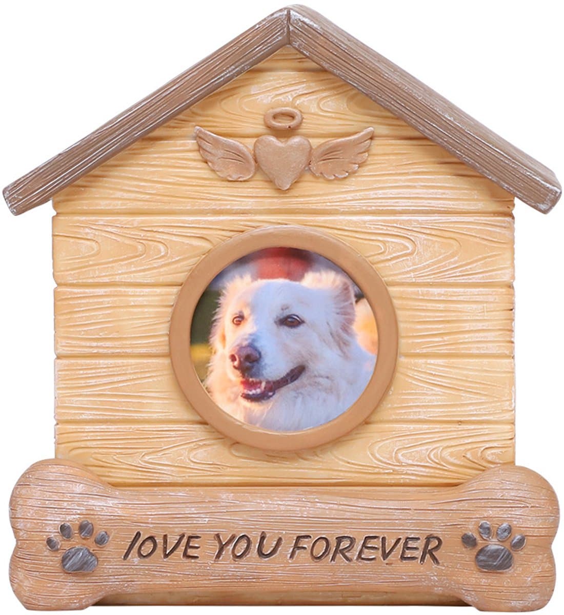 Sercano Hondenurn met Fotolijst – Huisdier Urn voor Hond – Gedenkurn in Huisvorm van Hars – Afsluitbare Onderzijde – 13,5 x 9 x 15 cm – Beige