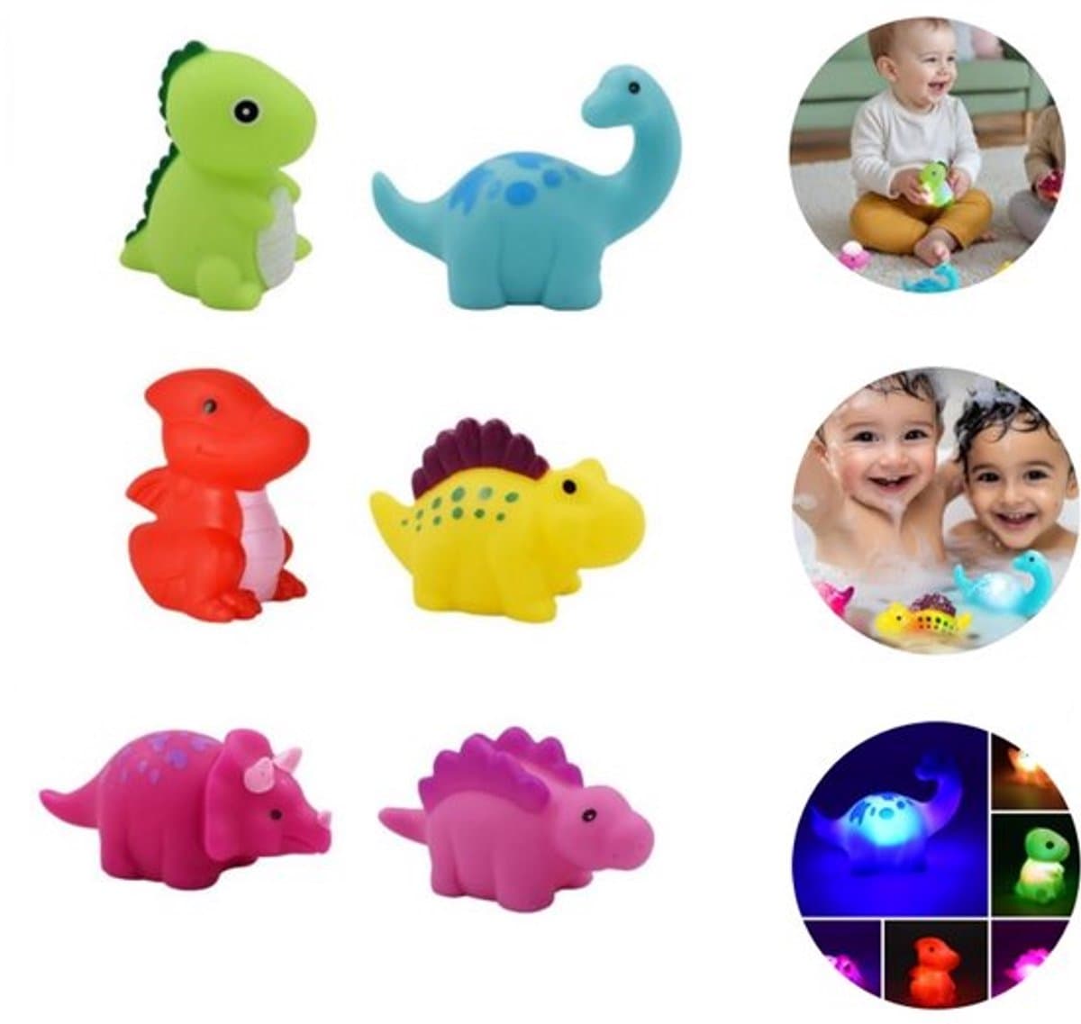 6 stuks Bad Speelgoed Set – Interactieve Lichtgevende Dinosaurussen – Sensor Touch Verlichting – Waterdicht en Drijvend – Badkamerspeelgoed voor Kinderen – Cadeau voor Jongens en Meisjes van 3-6 Jaar