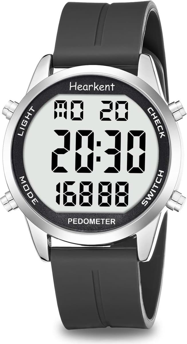 Stappenteller Horloge - Fitness Tracker - Wandelen bijhouden - Geen App Nodig - Grote Cijfers - Zwart