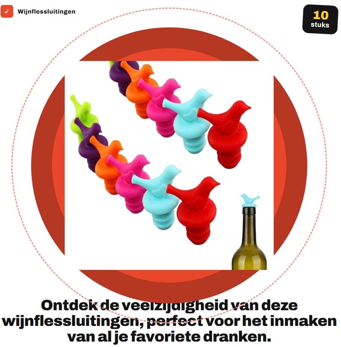 Dailygoods- Wijnflessluitingen 10 stuks - Siliconen Flessendoppen