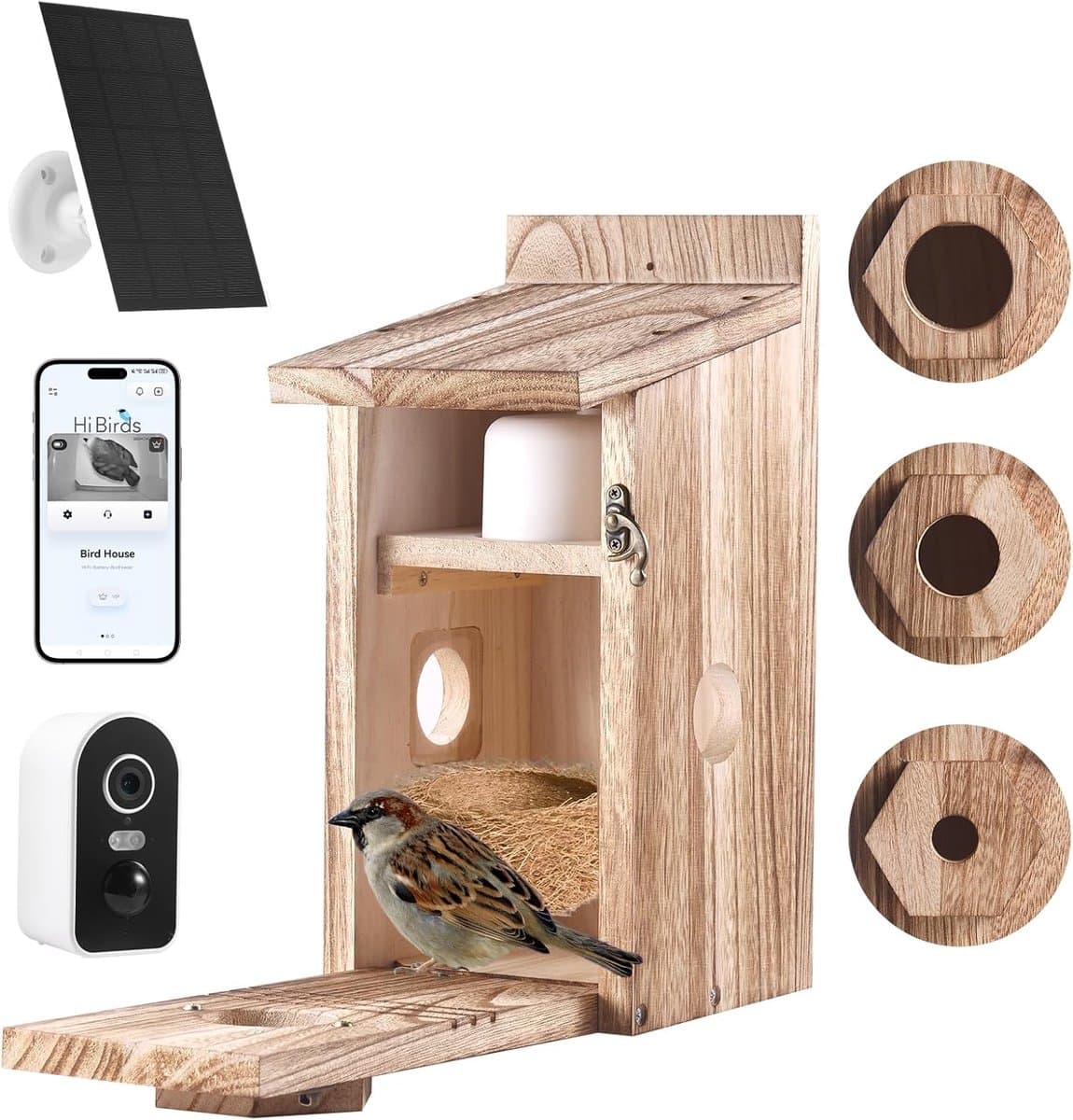 Vogelhuisje met camera - Nestkast observatie - Vogels observeren - 5MP nachtzicht - Zonne-energie - Houtkleur