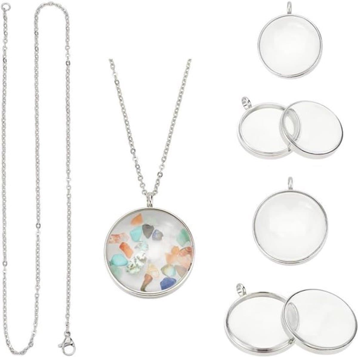 Herinneringsmedaillon hanger met foto - RVS-ketting voor bruiloft - Sieraden maken - 2 sets in 2 maten