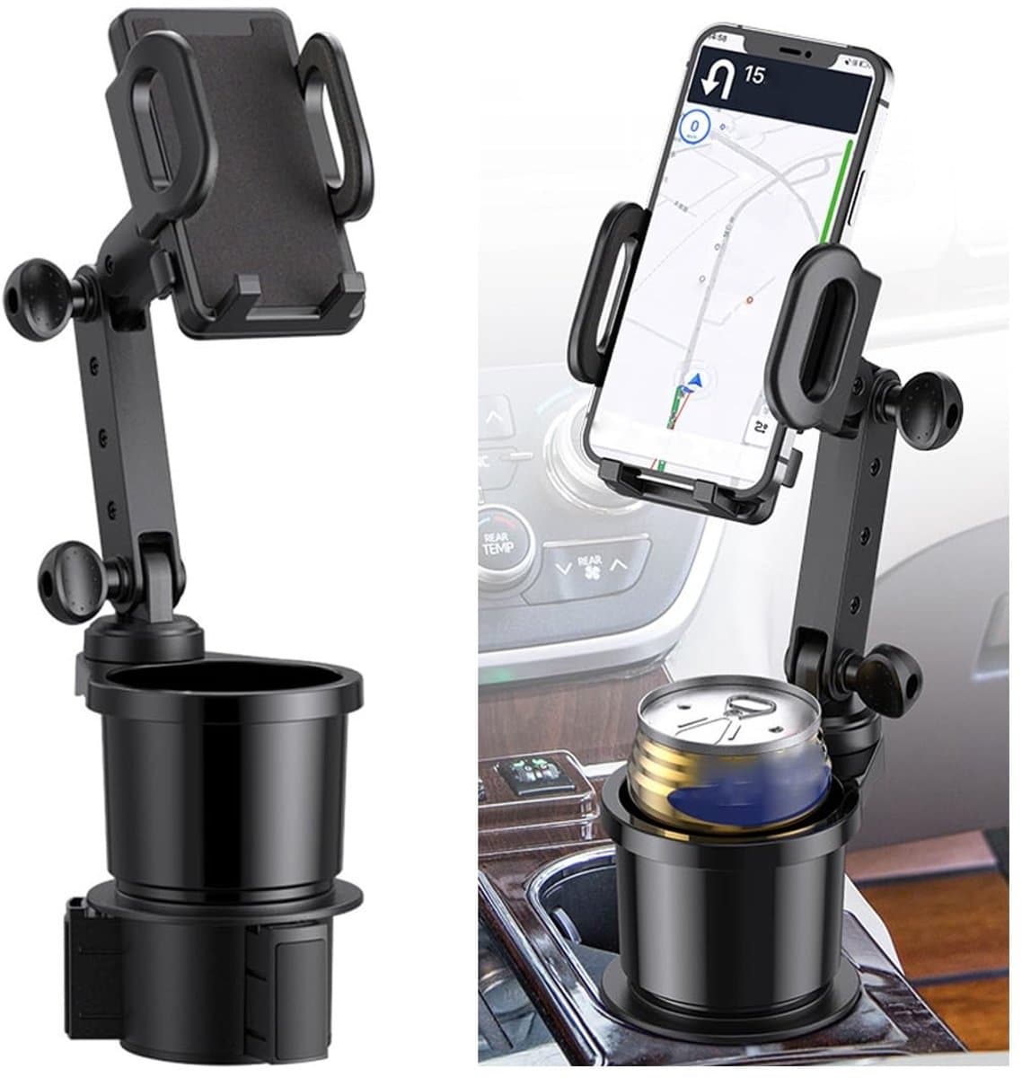 Dailygoods- Telefoonhouder 2-in-1 - Universele Bekerhouder - Verstelbare Telefoonhouder - Antislip - 360° Rotatie - Robuuste Constructie - Autohouder