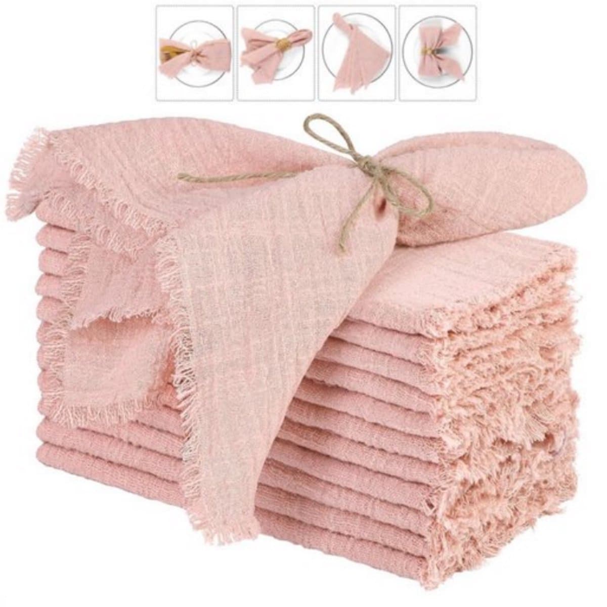 10 Stuks Gerande Katoenen Gaas Servetten - 42x42cm Roze - Zachte Tafellinnen voor Thuis, Feesten en Restaurants