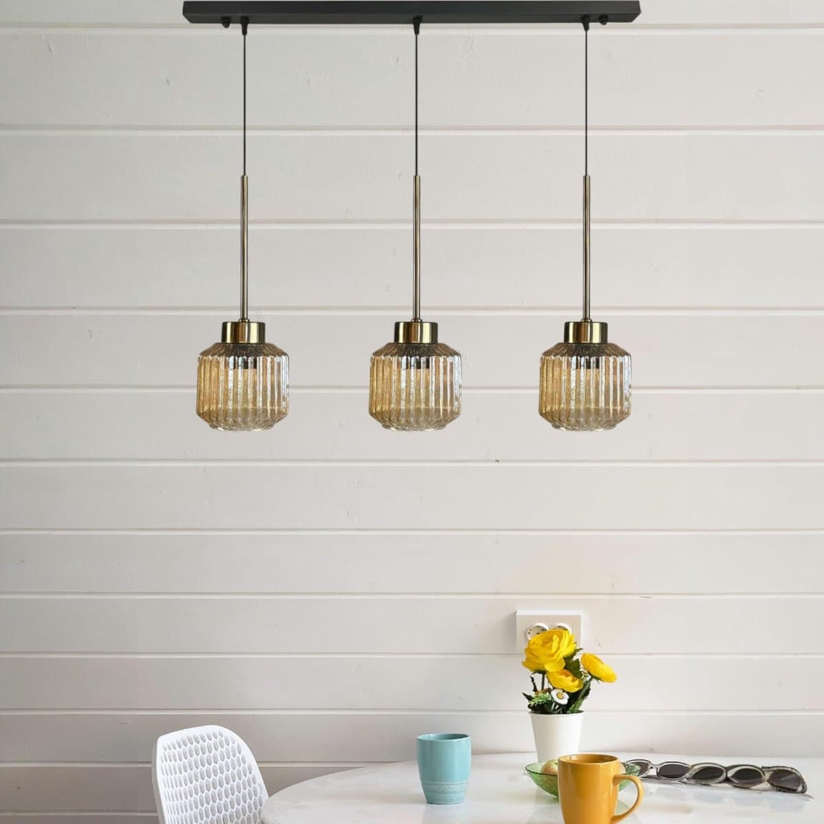 Bamyum Jerno hanglamp Ø11 cm, hanglamp vintage, industrieel van metaal en glas E27, woonkamerlamp hangend, eettafel, keukenlamp