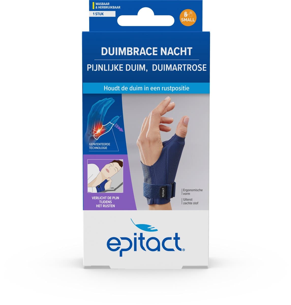 Epitact Duimorthese Nacht Links Maat S – Duimbrace bij Duimartrose en Rhizartrose – Flexibele Ondersteuning – Wasbaar - 1 Stuk