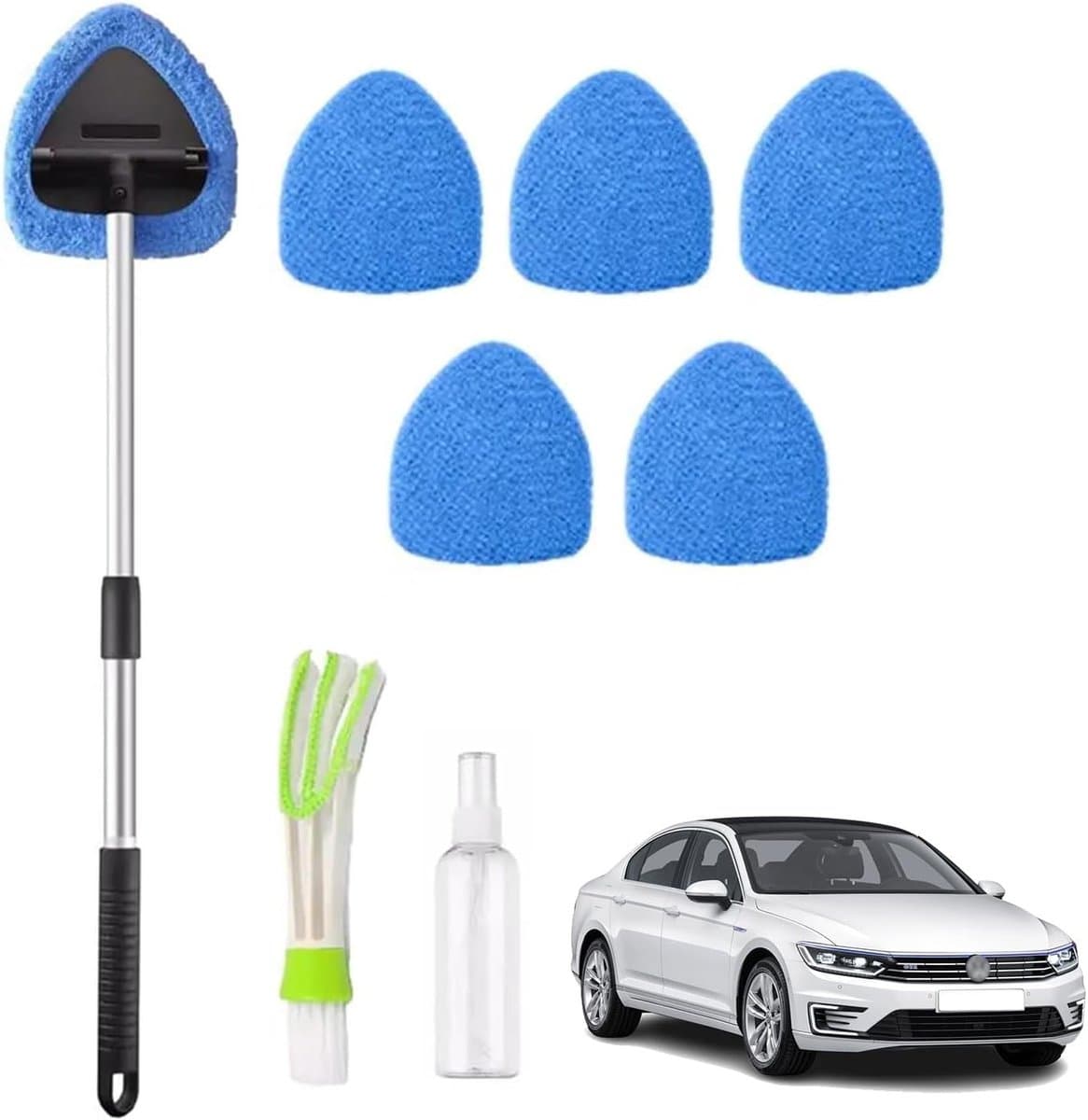 Set van 6 Microvezel Pads en Sprayflessen voor Ruitenwissers, Uitbreidbare Ruitenreiniger en Interieurreiniger voor Auto's