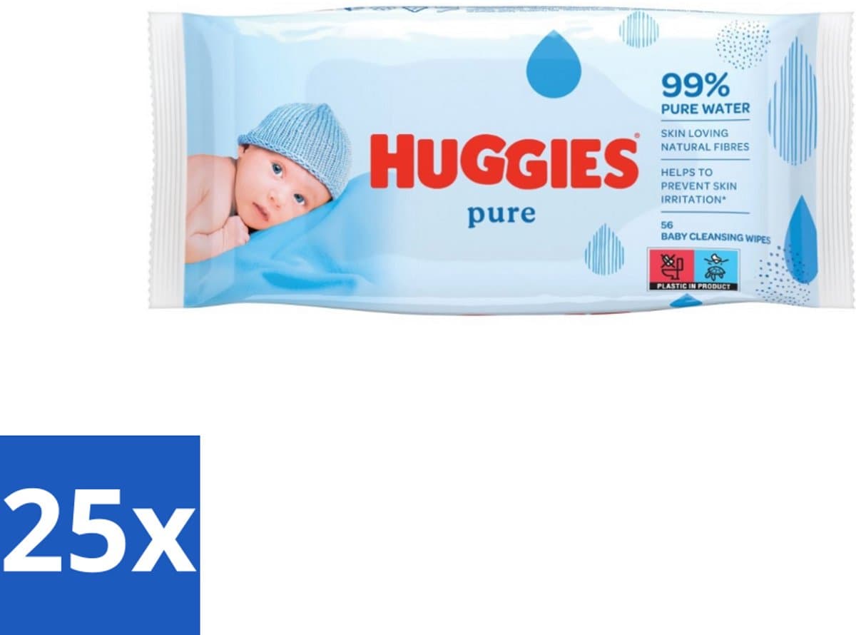 25 x Huggies - Billendoekjes - Pure - Tegen Huidirritaties - 56 Babydoekjes - Babydoekjes - Huidverzorging - Hypoallergeen - Babyhuid - Reiniging