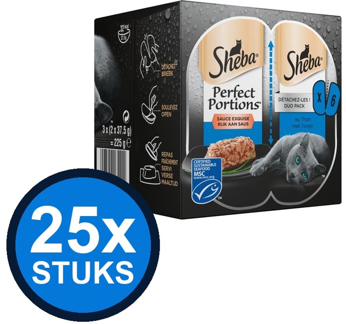 25x Sheba - Perfect Portions adult saus tonijn mp 6x37,5gr - Kattenvoer Natvoer - 225 g