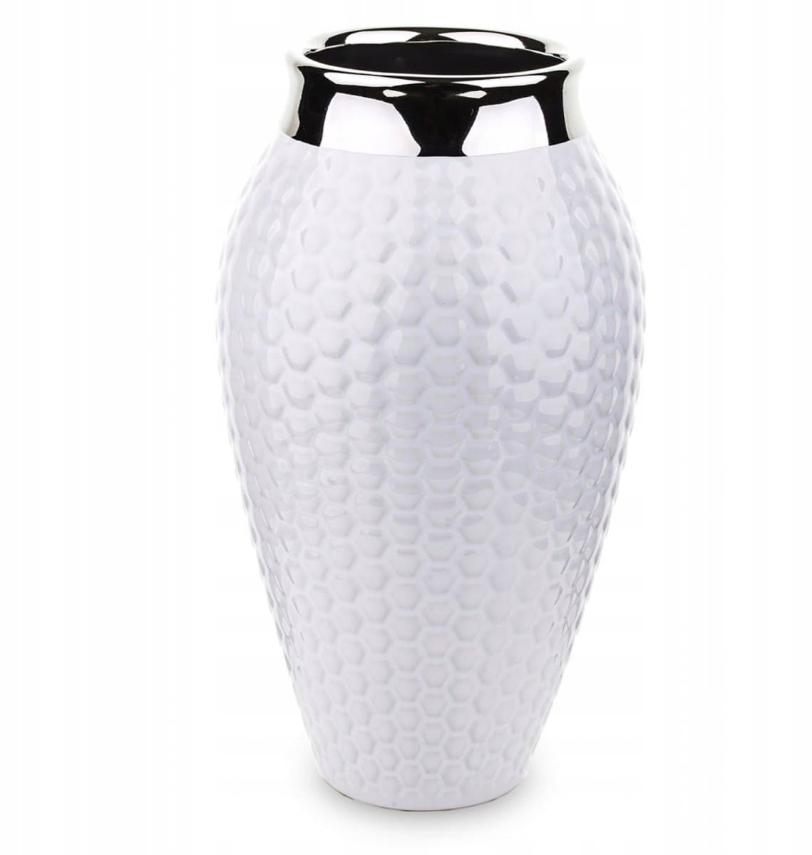 Moderne Keramische Vaas Wit Zilver 24x14cm - Decoratief en Stijlvol