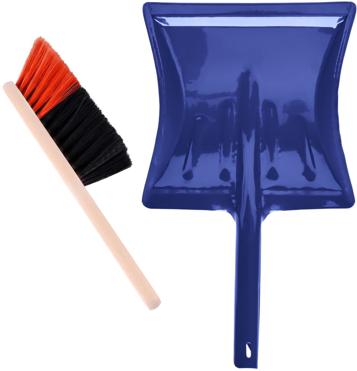 Garronda Veegset – Metalen Stofblik met Houten Handvat – Inclusief Handveger – Zwart/Oranje + Blauw