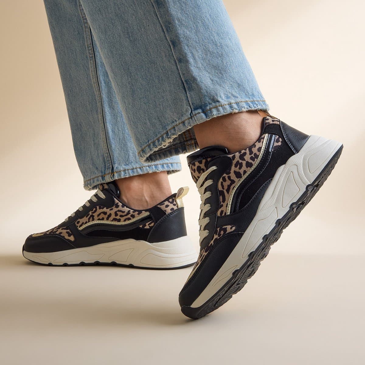 Cellini Leopard Sneakers zwart Textiel - Maat 39