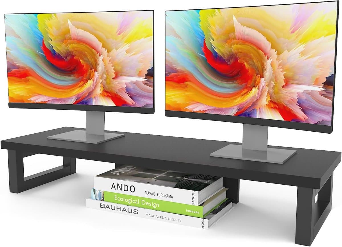 Dual Monitor Stand Riser voor 2 Monitoren - Stevige en Verstelbare Computer Monitor Stand