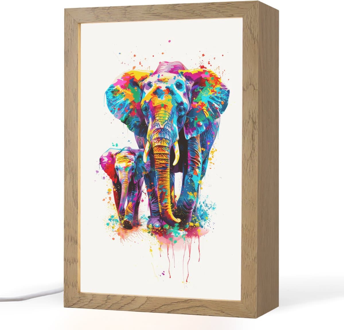 Nachtlampje 20x30 cm - Kinder lampje - Olifanten - Dieren - Verf - Kleurrijk - Tafellamp kinderkamer - Slaapkamer lamp - Bedlamp kinderen - Kinderlampje stopcontact - Wandlamp babykamer - Nachtlampjes