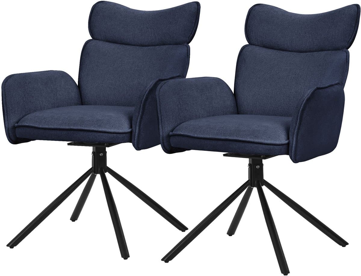 Eetkamerstoel set van 2 draaibaar donkerblauw met rugleuning en armleuning tot 120 kg ML design