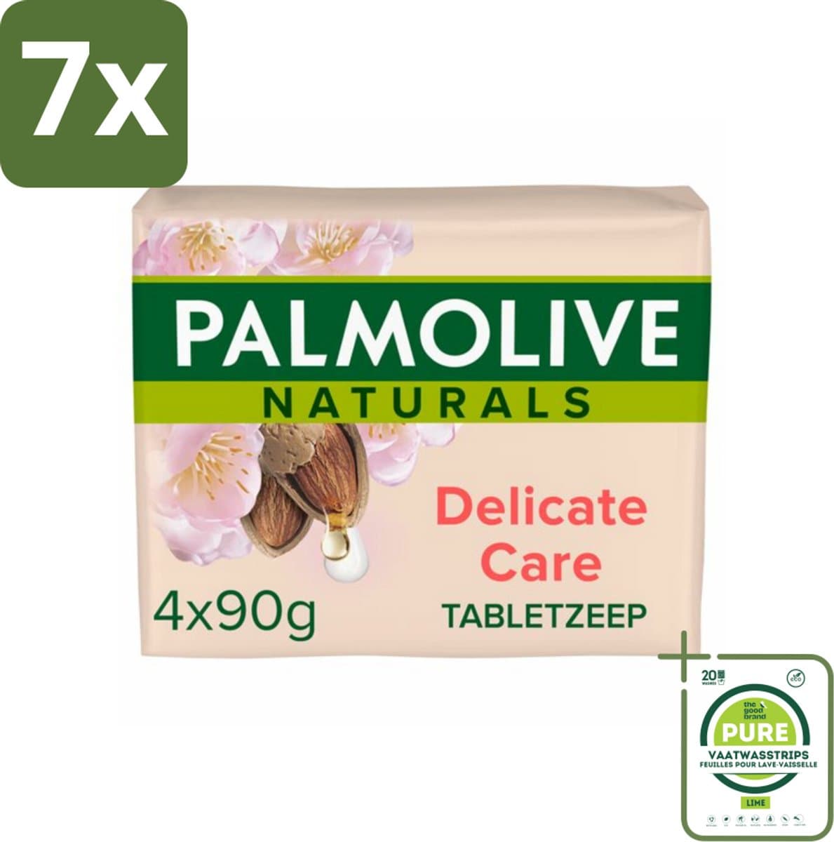 7 x Palmolive Tabletzeep Naturals Amandel Melk 4x 90 gr - Grootverpakking - Palmolive Zeep - Natuurlijke Zeep - Delicate Care - Huidverzorging - Milde Zeep