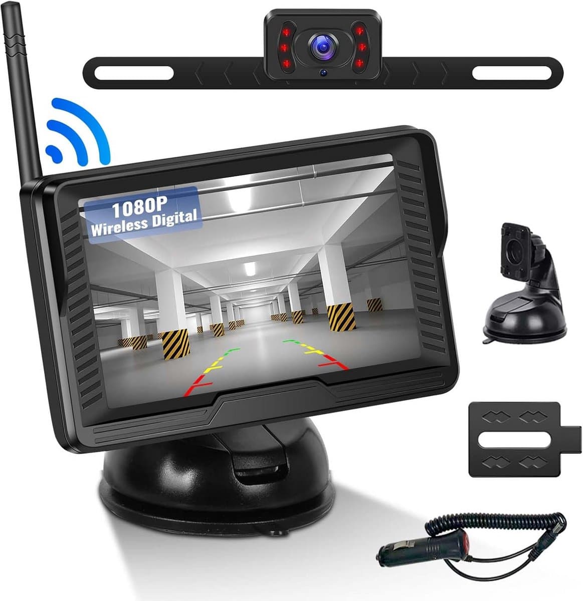 Draadloze Achteruitrijcamera 1080p met 4.3 inch IPS Monitor, IP69 Waterdichte Camera voor Vrachtwagens 12V