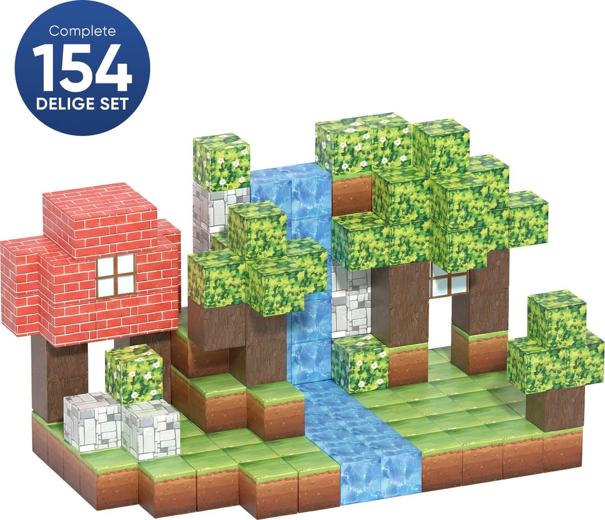 BLU Magnetische Blokken - 154 Stuks - Pixel Stijl Bouwstenen - Magnetic Cubes - Magnetic Tiles - Magnetische Tegels - Montessori & Educatief Speelgoed - Constructie Speelgoed - Vanaf 3 Jaar - Magnetische Blokken Speelgoed - Magnetische Pixels