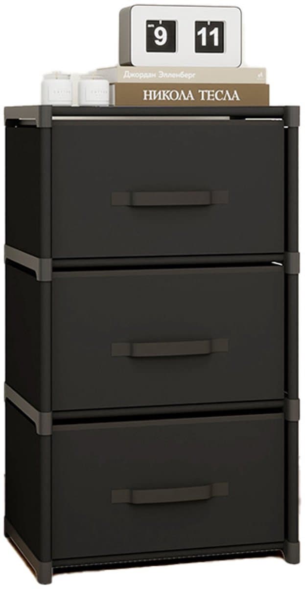 Opbergkast, ladesysteem, eenvoudige opbergmeubel, voorzien van drie laden, met stof beklede kaptafel, stevig stalen frame