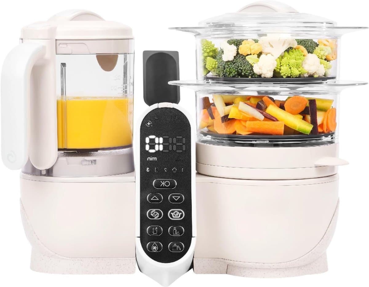 Aura® Stoomkoker baby - Stomer en Blender - 6-in-1 Multifunctionele Baby Cooker - Multifunctionele Robot Cooker - Beige - 22cm x 28cm x 38cm