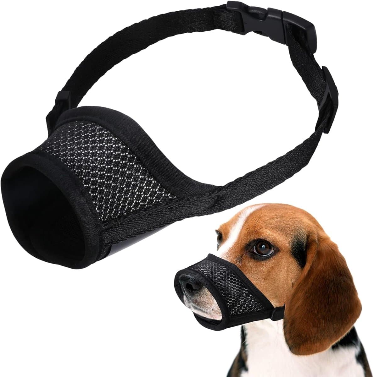 Hondenmuilkorf - Hondenmondhoes - Gedragstraining Hond - Ademend Gaas Materiaal - Maat M - Zwart