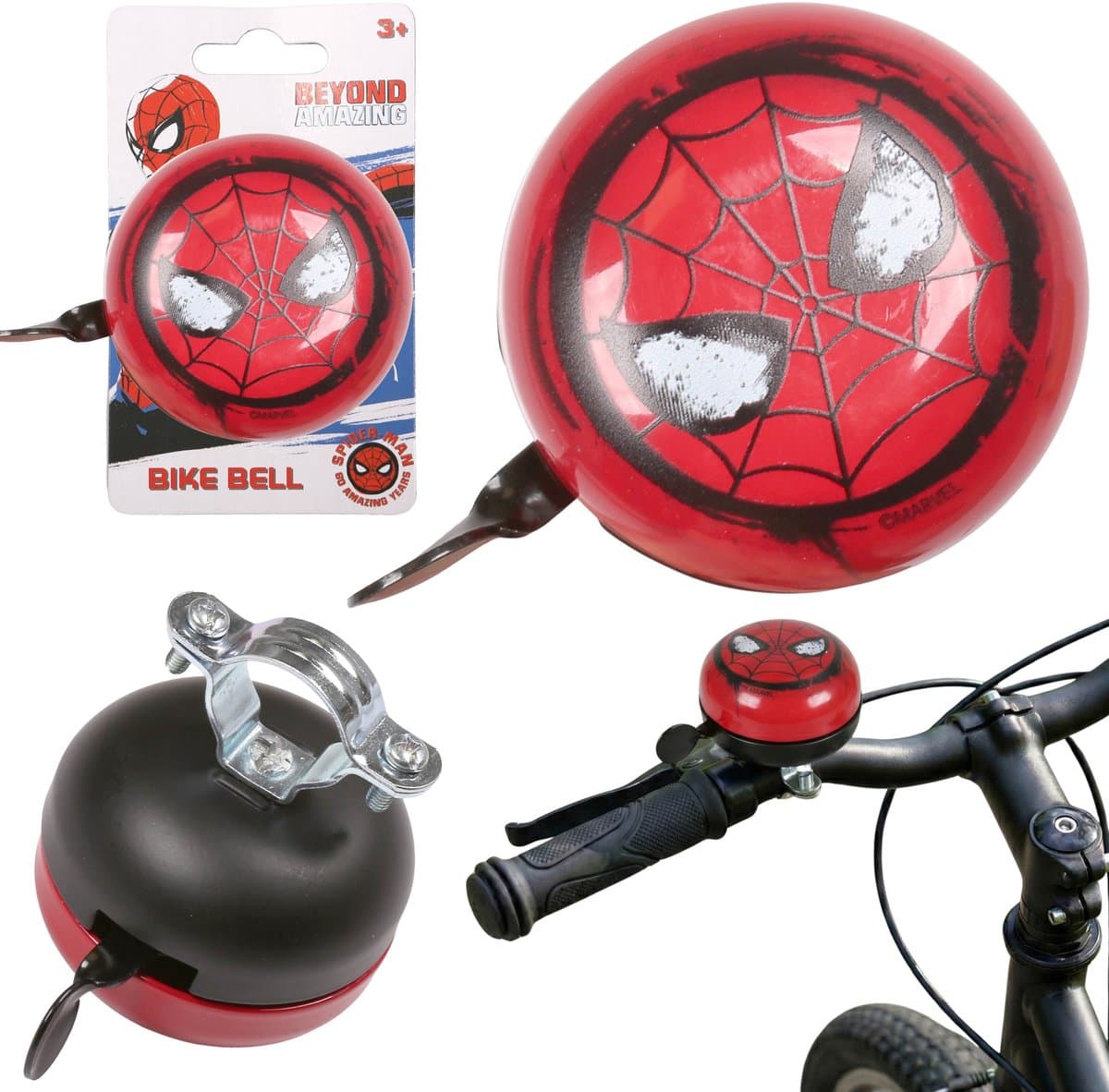 Marvel Spider-Man Metalen fietsbel voor het stuur van kinderfietsen, RETRO 6 cm