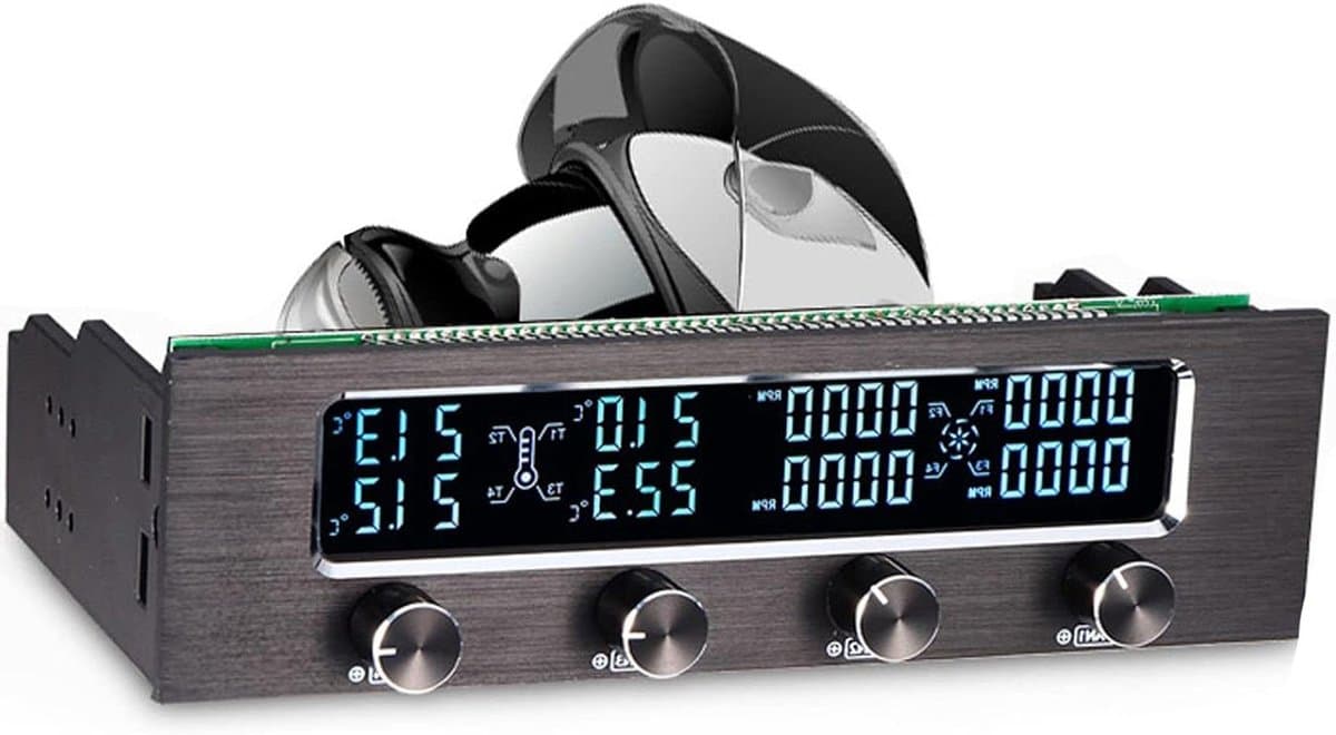 4-kanaals CPU-temperatuursensor PC-koelventilator voorpaneel met LCD-scherm - Ventilatorencontroller met datum, tijd en temperatuurweergave