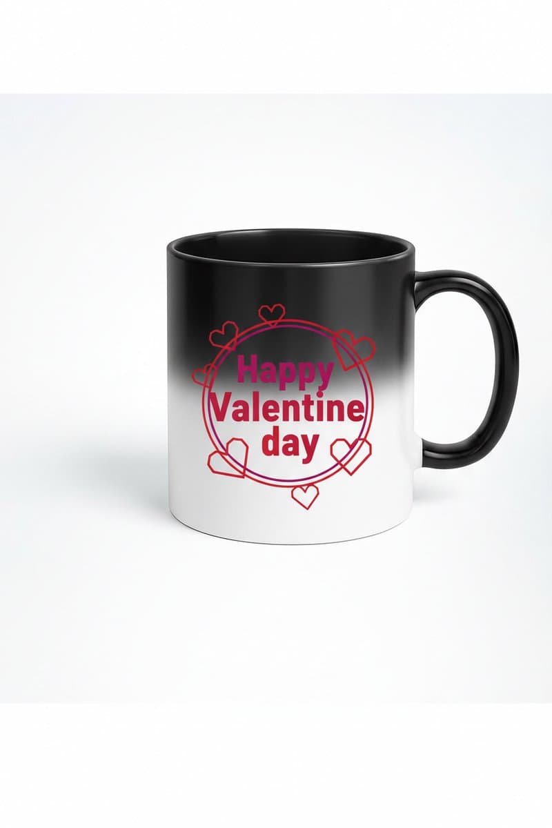 Magische Valentijnsdag Mok met 'Happy Valentine day' en Hartjes Design - Warmtegevoelig