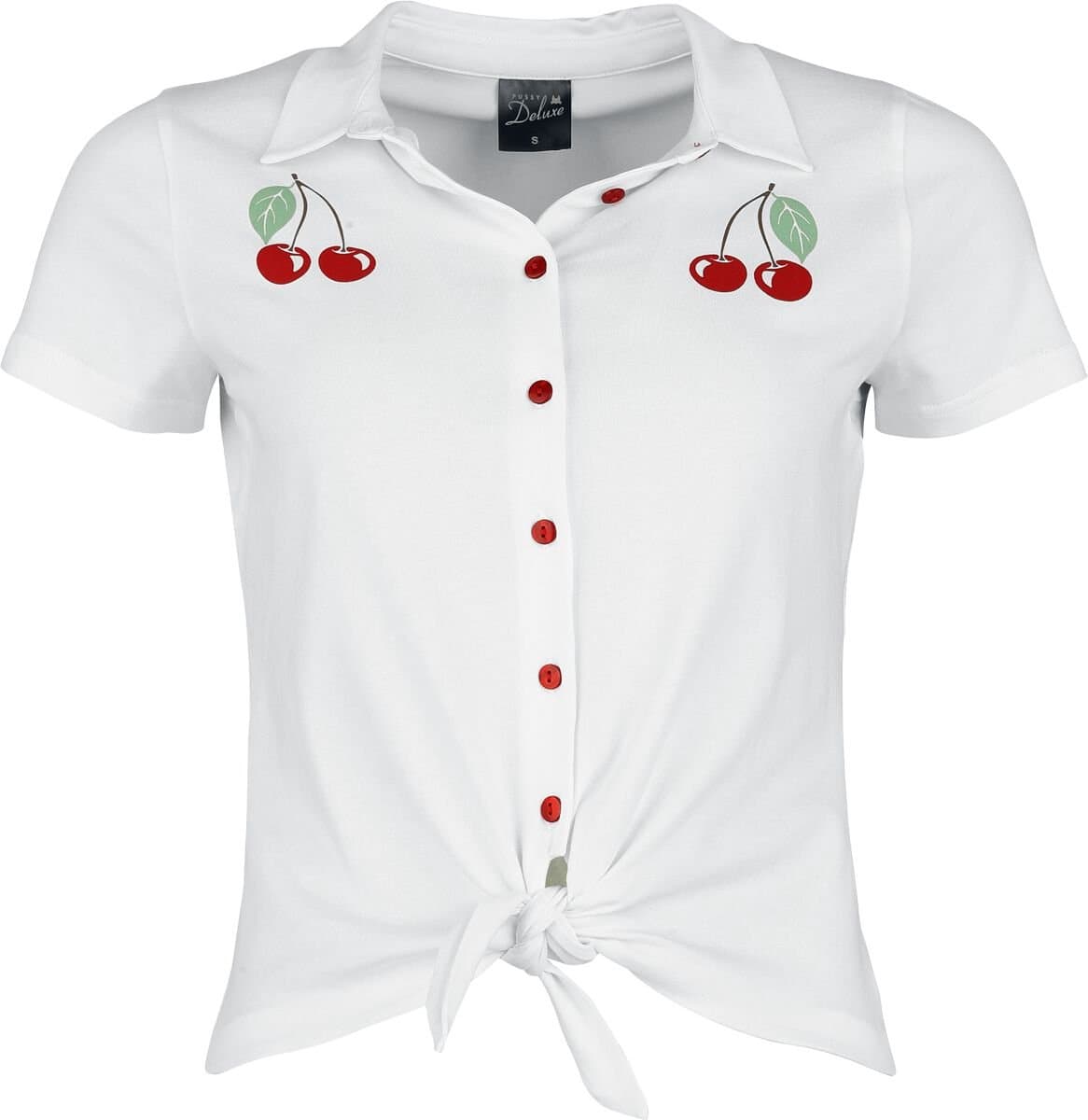 Pussy Deluxe Cherry Binding Blouse Dames Blouse - wit - XXL