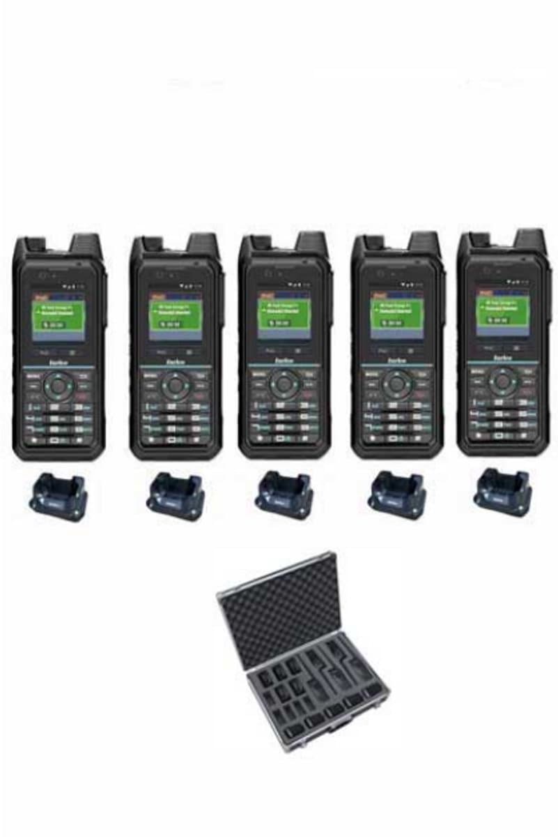 Set van 5 Inrico T330 4G LTE Zello Smart Portofoons IP68 met tafellader en koffer