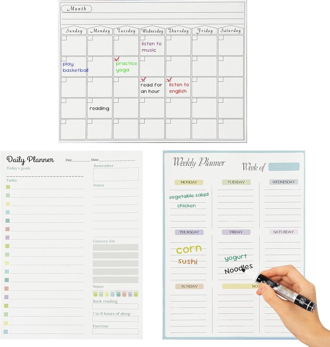 Magnetische Kalender Set - Koelkast Planner - Gezinsplanning Organiseren - Zacht Kleurenpalet Design - Ca. A4 Formaat - Gebroken Wit Blauw