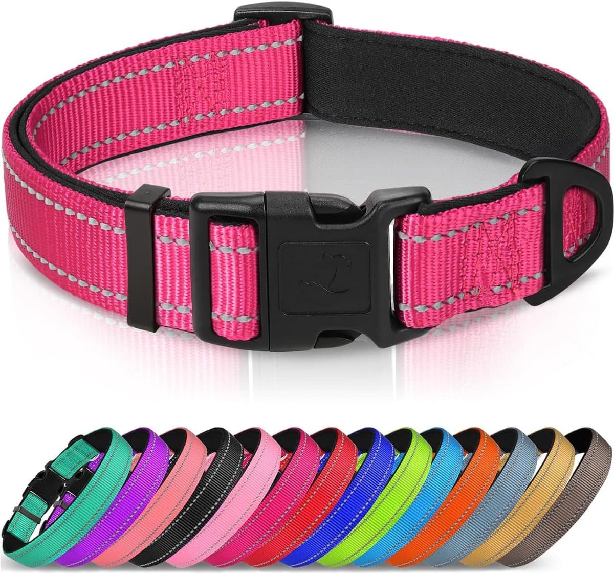 Sander Shop Hondenhalsband met Veiligheidsgesp, Reflecterende Verstelbare Halsbanden met Zachte Neopreen Vulling Huisdier, Veiligheidskraag voor Kleine Honden Huisdieren, M, Fel Roze