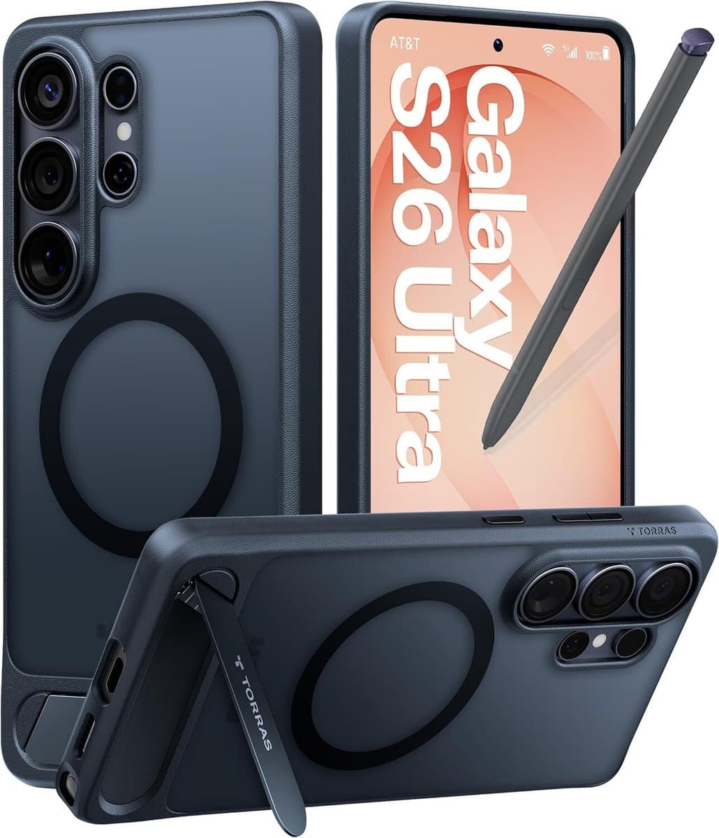 TORRAS Ostand Magnetic Hoesje geschikt voor Samsung Galaxy S26 Ultra - Hybride Backcover Zwart - Met Kickstand - MagSafe Compatible - Hard Plastic & TPU