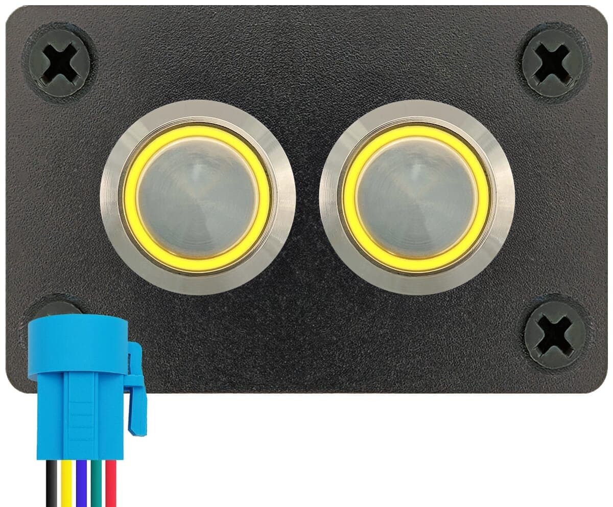 ProRide Metalen Pulsschakelaar 12-24V OFF-(ON) - Tweevoudig Inbouwpaneel - 16mm - IP67 - LED indicatie Geel