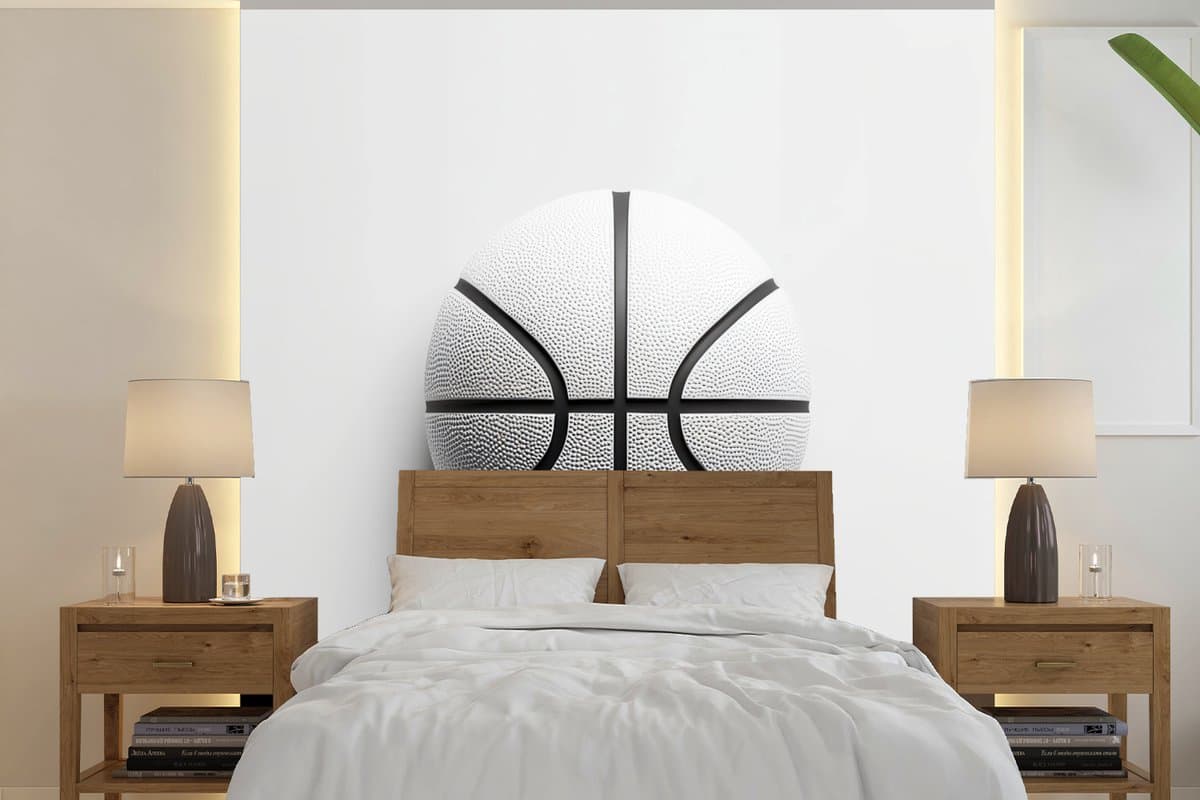 Behang - Fotobehang Basketbal - Wit - Schaduw - Lijnen - Breedte 220 cm x hoogte 220 cm
