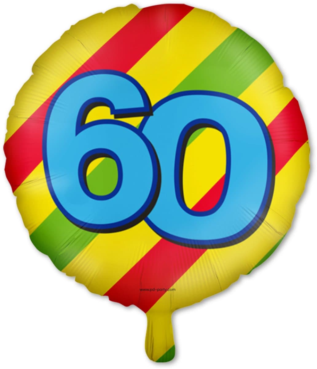 LUQ – Folie Ballon Happy Party 60 Jaar – Veelkleurig Design – Luxe Verjaardag Decor – Feest Versiering – Helium Ready