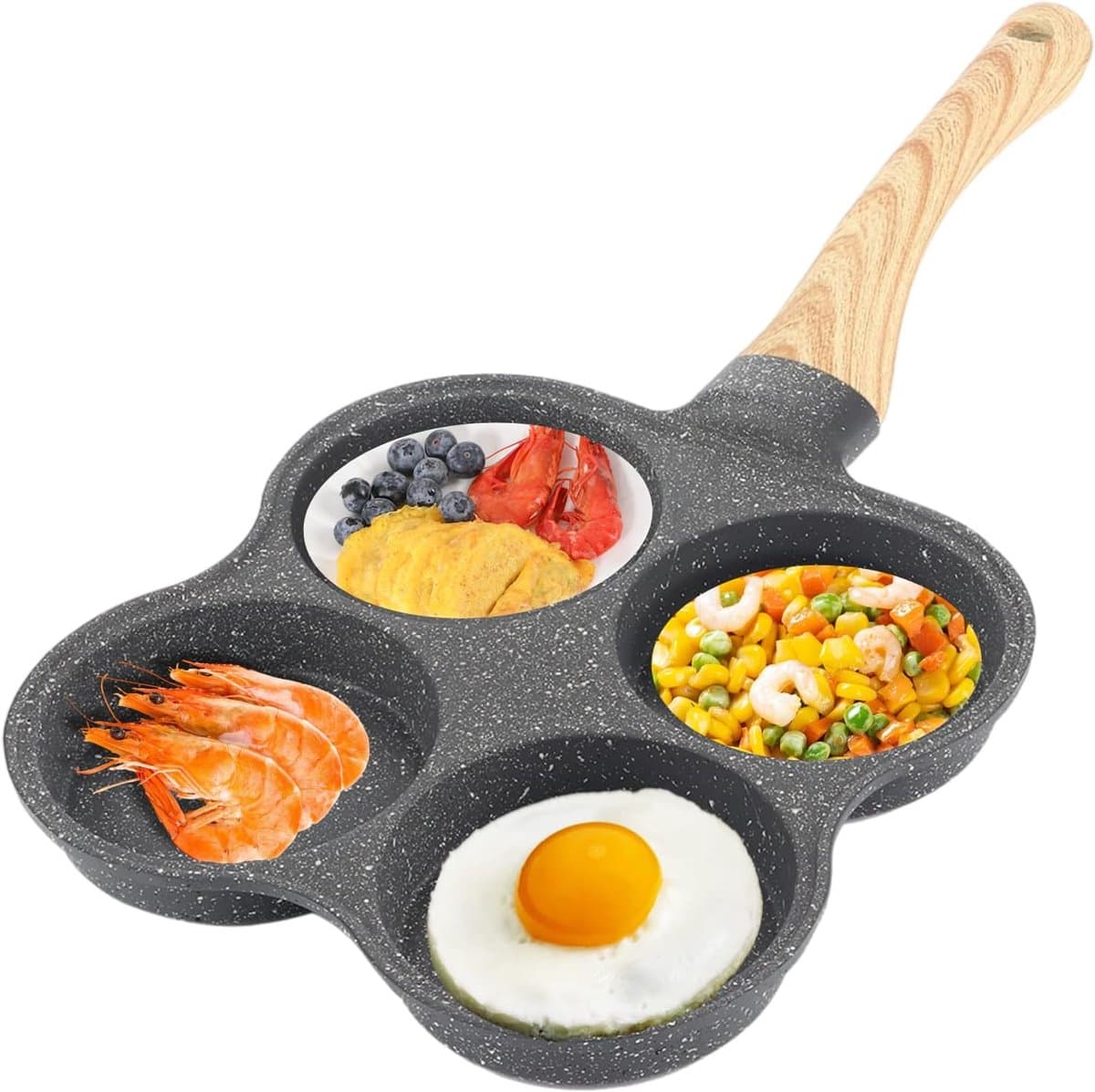 4 Holes Omelette Pan Non Stick Frying Pans Breakfast Pancake Maker with Heat Insulating Handle for Induction Cooker Gas Stove