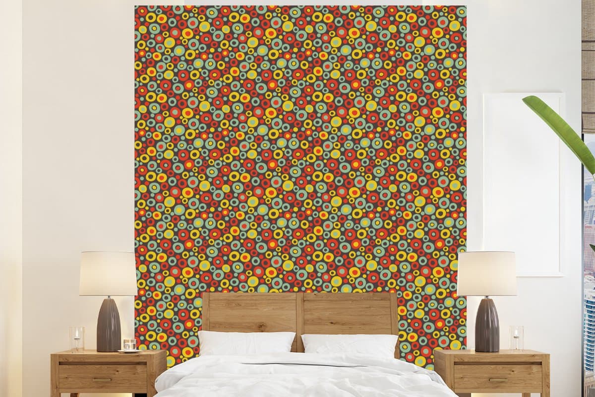 Behang - Fotobehang Patroon - Jaren 70 - Retro - Bubbel - Breedte 225 cm x hoogte 280 cm