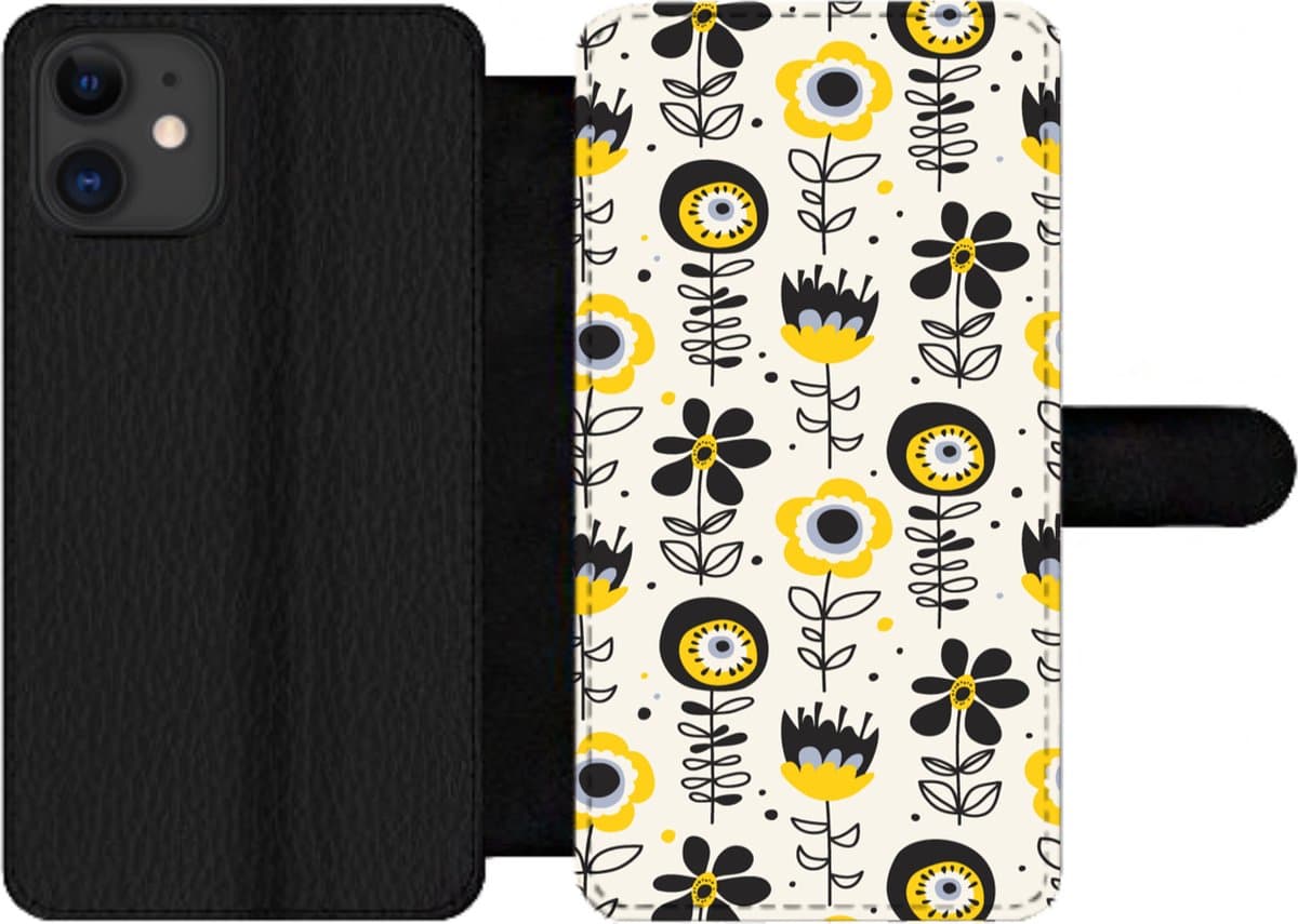 Telefoonhoesje Geschikt voor iPhone 12 Pro Max telefoonhoesje - Meiden - Bloemen - Blaadjes - Patronen - Girl - Kids - Kinderen - Met vakjes - Wallet case met magneetsluiting